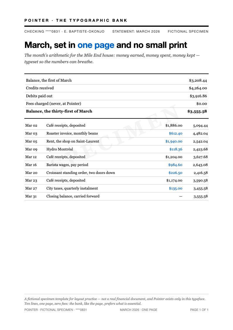 Typographic Only Bank Statement